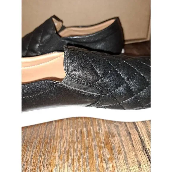 New Sz 8 Vocntvy Black Loafers Comfortable Casual Quilted Leather Slip On Shoes - Picture 11 of 12